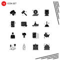 Pack of 16 creative Solid Glyphs of mobile, configuration, shopping, travel, train