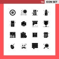 Pack of 16 creative Solid Glyphs of mobile, water, ipod, food, bottle