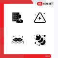 Pack of 4 creative Solid Glyphs of profile, danger, employee, resume, highly