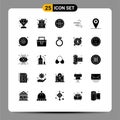 Pack of 25 creative Solid Glyphs of setting, location, finance, spring, weather