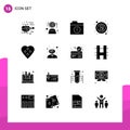 Pack of 16 creative Solid Glyphs of sewing accessories, dressmaking, files, dress button, unknown Royalty Free Stock Photo
