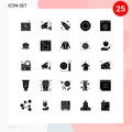 Pack of 25 creative Solid Glyphs of webpage, browser, clean, ui, safety