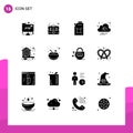 Pack of 16 creative Solid Glyphs of wifi, smart, fuel, home, love