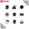 Pack of 9 creative Solid Glyphs of work, rest, watch, stop work, networking