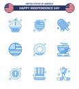 Pack of 9 creative USA Independence Day related Blues of nutrition; donut; cream; usa; flag
