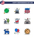 Pack of 9 creative USA Independence Day related Flat Filled Lines of soda; beer; badge; american; feather