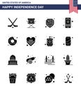 Pack of 16 creative USA Independence Day related Solid Glyphs of donut; mobile; television; smart phone; cell