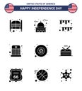 Pack of 9 creative USA Independence Day related Solid Glyphs of kids; circus; usa; party; buntings