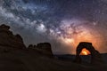 Delicate Arch Milky Way & Pack Creek Fire Royalty Free Stock Photo