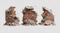 Pack of Crumbling Brick Wall Texture Demolition Construction Debris Broken Brickwork Architectural Fragments against transparent Royalty Free Stock Photo