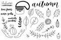 Pack of cute hand drawn autumnal illustrations. Royalty Free Stock Photo