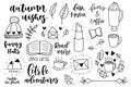 Pack of cute hand drawn autumnal illustrations. Royalty Free Stock Photo