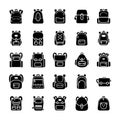 Back to School Kids School Backpack Glyph Icons Set Royalty Free Stock Photo