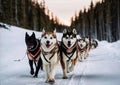 Dog sled on snowy mountains