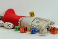 Pack of dollars as a gift in christmas boot Royalty Free Stock Photo