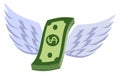 Pack of dollars with wings. Rise of financial success investments