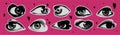 A pack of eyes cut as if from a magazine. Isolated gaze. Vector halftone elements for collage with different emotions Royalty Free Stock Photo