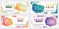 Pack of four spring sale discount banners, colorful dual-gradient liquid forms on background, template for holiday or business Royalty Free Stock Photo