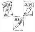 Pack full of seeds of a vegetables, icon isolated on white background. Vector Illustration hand drawn