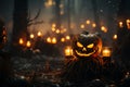A pack of Halloween pumpkins creates an eerie, ghostly ambiance