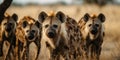 A pack of hyenas hunting together in the savanna, concept of Predator-prey dynamics, created with Generative AI