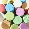 Pack of Jumbo Sidewalk Chalk, Assorted Colors on White Background. Top View