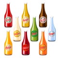 Pack of ketchup, vinegar, mustard, soy, cheese and mayonnaise sauce bottles