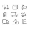 Pack of linear icons for the delivery of goods