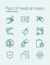 Pack of medical masks outline iconset