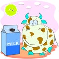 A pack of milk with spotted cow. cartoon vector illustration.