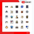 Pack of 25 Modern Filled line Flat Colors Signs and Symbols for Web Print Media such as drugs, gear, farm, settings, optimization