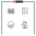 Line Pack of 4 Universal Symbols of calendar, world coin, year, data, crypto Royalty Free Stock Photo