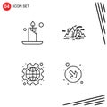 Pack of 4 Modern Filledline Flat Colors Signs and Symbols for Web Print Media such as candle, day, nature, mountain, labor