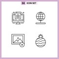 Pack of 4 Modern Filledline Flat Colors Signs and Symbols for Web Print Media such as computer, photo, globe, world, pineapple