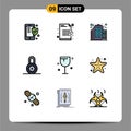 Mobile Interface Filledline Flat Color Set of 9 Pictograms of glass, drinks, erasure, options, control