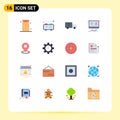 Pack of 16 Modern Flat Colors Signs and Symbols for Web Print Media such as navigation, browse, transport, smart, monitor