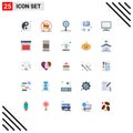 Pack of 25 Modern Flat Colors Signs and Symbols for Web Print Media such as pc, device, research, monitor, ebook