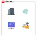 Pack of 4 Modern Flat Icons Signs and Symbols for Web Print Media such as building, server, diamond, jewelry, desk