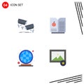 Pack of 4 Modern Flat Icons Signs and Symbols for Web Print Media such as cctv, worldwide, surveillance, science, favorite