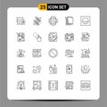 Pack of 25 Modern Lines Signs and Symbols for Web Print Media such as idea, machine, database, layers, arrange Royalty Free Stock Photo