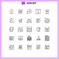 Pack of 25 Modern Lines Signs and Symbols for Web Print Media such as loading, download, call, browser, help