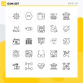 Pack of 25 Modern Lines Signs and Symbols for Web Print Media such as school, solving, bathroom, problem, logic