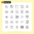 Pack of 25 Modern Lines Signs and Symbols for Web Print Media such as tools, construction, tv, ax, home ware