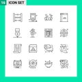 Pack of 16 Modern Outlines Signs and Symbols for Web Print Media such as award, reading, glasses, open book, education Royalty Free Stock Photo