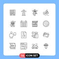 Pack of 16 Modern Outlines Signs and Symbols for Web Print Media such as bag, training, chemical, rowing, pollution