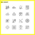 Pack of 16 Modern Outlines Signs and Symbols for Web Print Media such as birds, paper, accessories, page, data