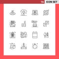 Pack of 16 Modern Outlines Signs and Symbols for Web Print Media such as book, saver, search, life, internet