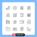 Pack of 16 Modern Outlines Signs and Symbols for Web Print Media such as buoy, attention, browser, shopping, shop