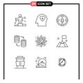 Set of 9 Vector Outlines on Grid for cell, storage, internet, sql, database