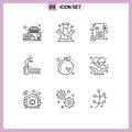 Pack of 9 Modern Outlines Signs and Symbols for Web Print Media such as chinese, pool, technology, platform, diving